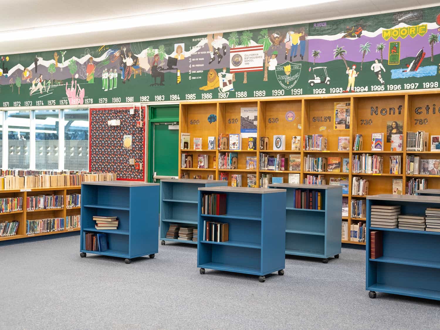 Modern school library and collaborative learning environment with flexible furniture in a Florida middle school